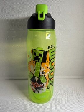 Minecraft Black And Lime Green Sport Water Bottle With Lid